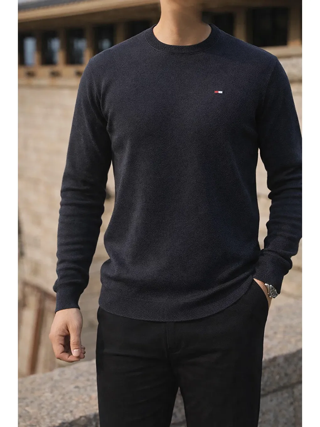 Gri Erkek Kışlık Bisiklet Yaka Dar Füme Basic Kazak-1