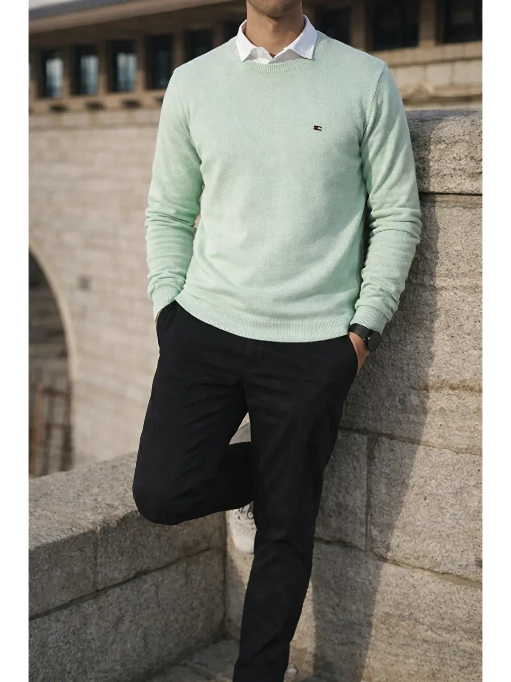 Yeşil Erkek Kışlık Bisiklet Yaka Dar Mint Basic Kazak-2