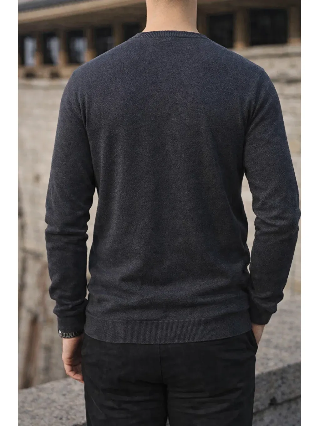 Gri Erkek Kışlık Bisiklet Yaka Dar Füme Basic Kazak-5