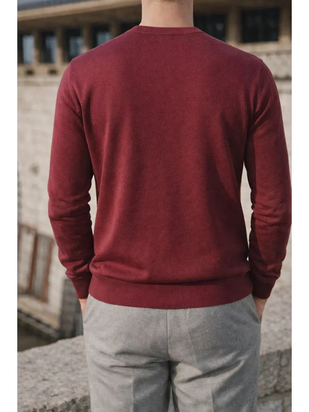 Erkek Kışlık Bisiklet Yaka Dar Bordo Basic Kazak-4