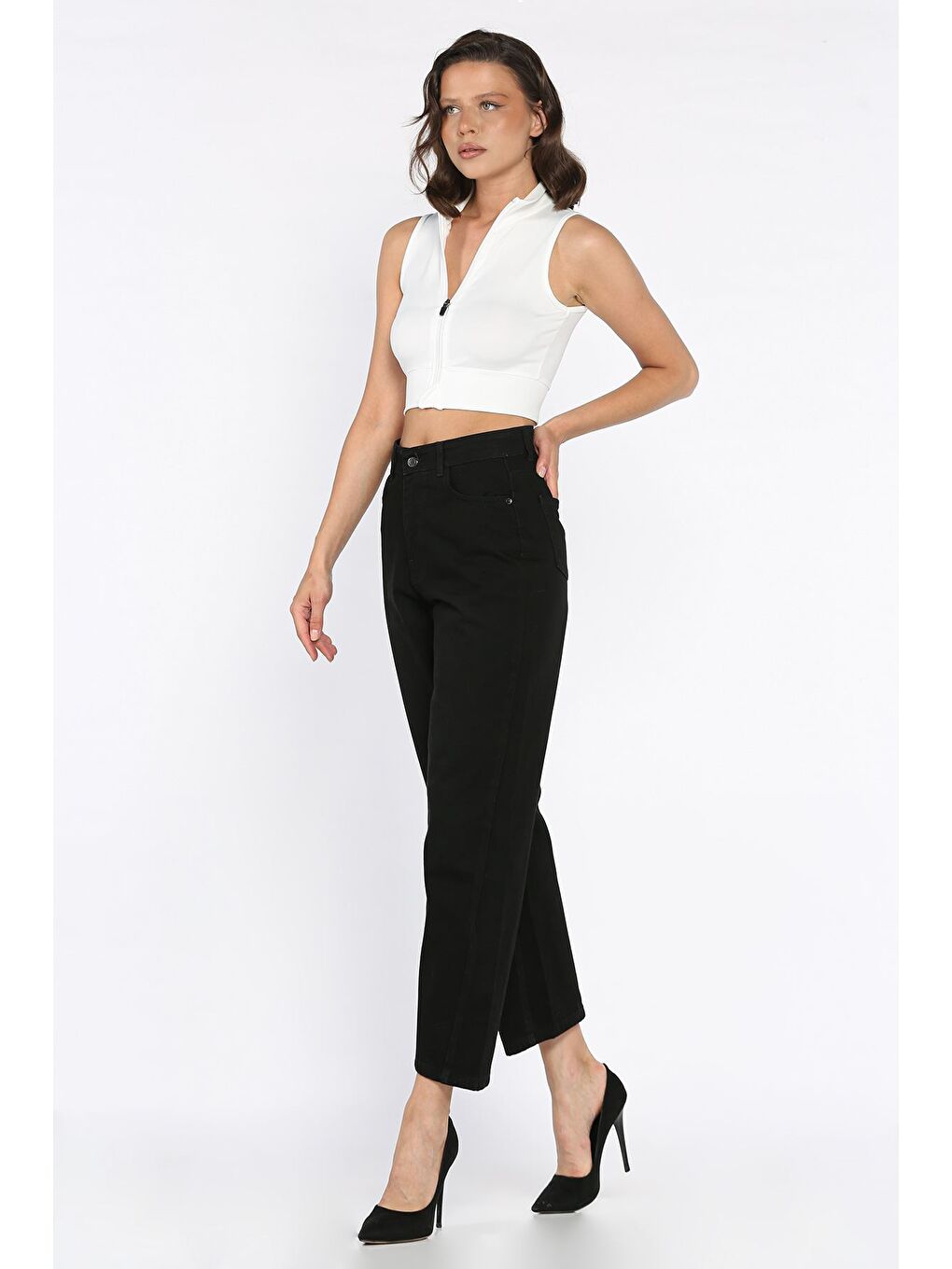 Siyah Kadın Mom Jean Jean Pantolon-1