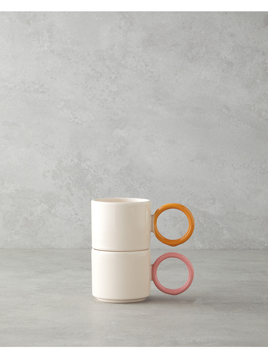 Twin Halo Seramik 2'li Kupa 184 ml Pembe - Turuncu-1
