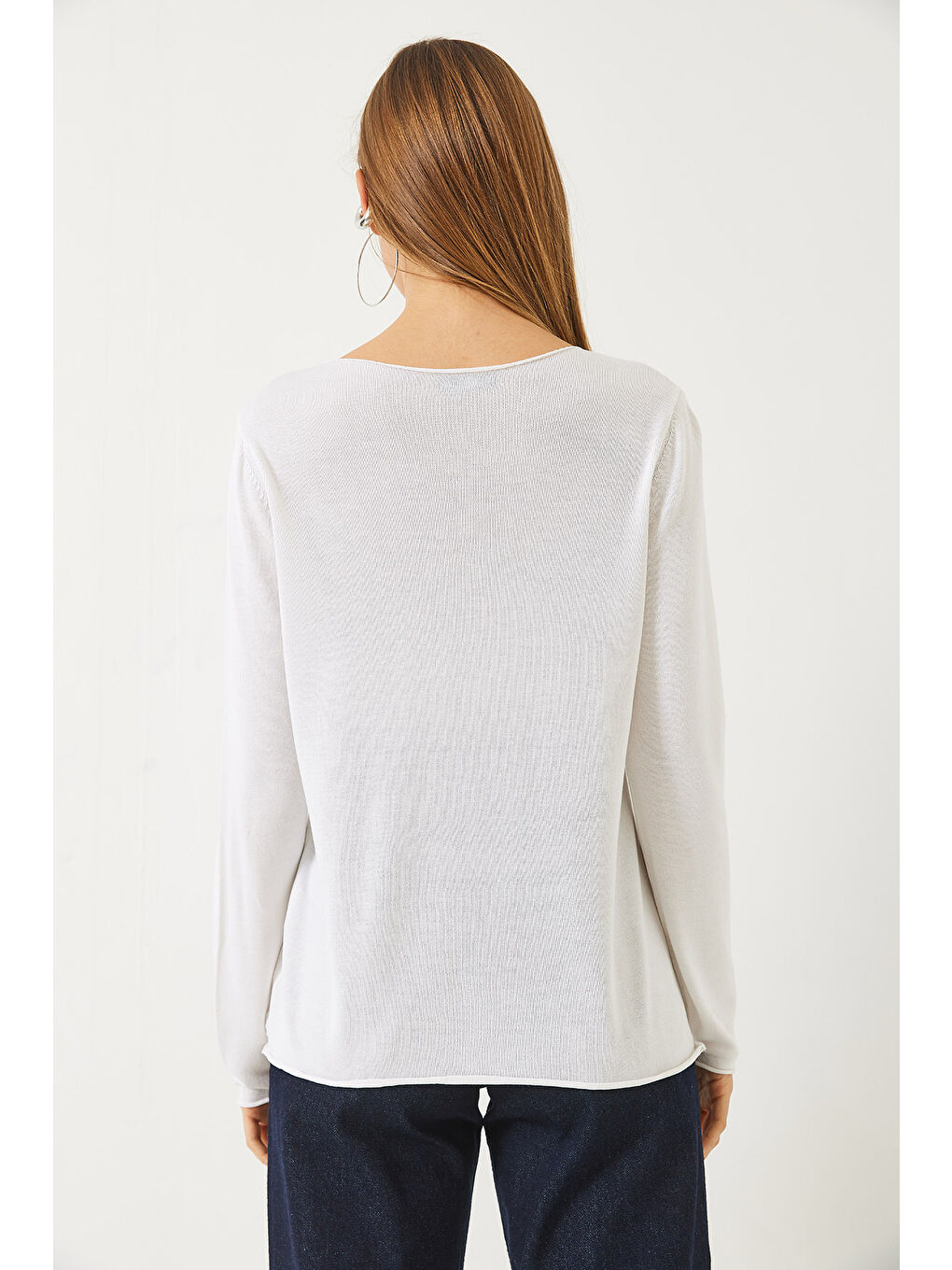 Ekru Kadın Kayık Yaka Transparan Basic Bluz TK-5