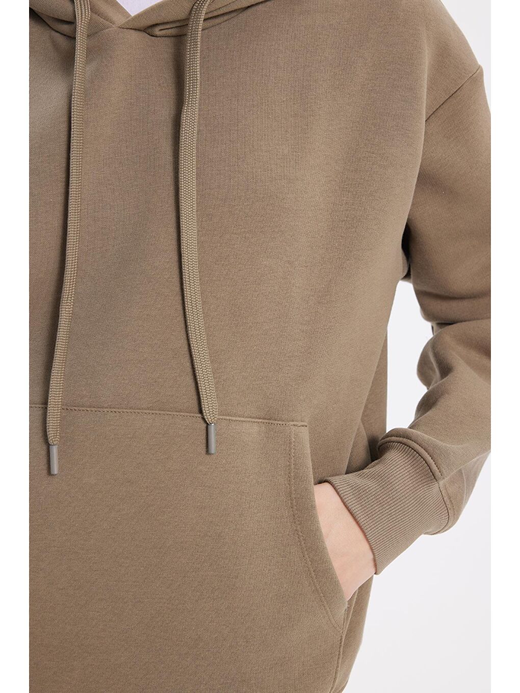 Kadın Oversize Geniş Kesim Pamuklu Yumuşak Dokulu İçi Polarlı Basic Yeşil Kapüşonlu Sweatshirt-2