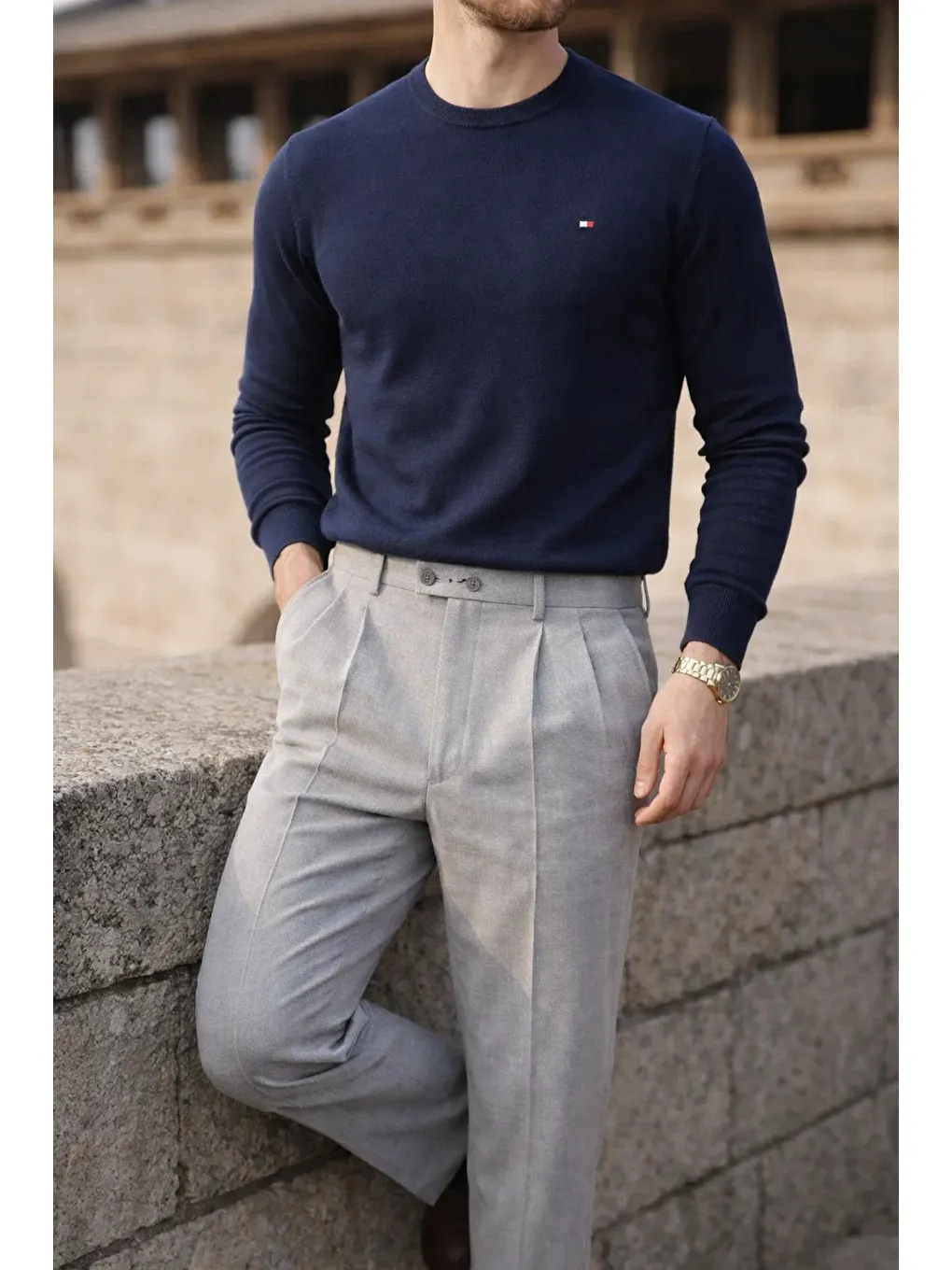 Erkek Kışlık Bisiklet Yaka Dar Lacivert Basic Kazak-2