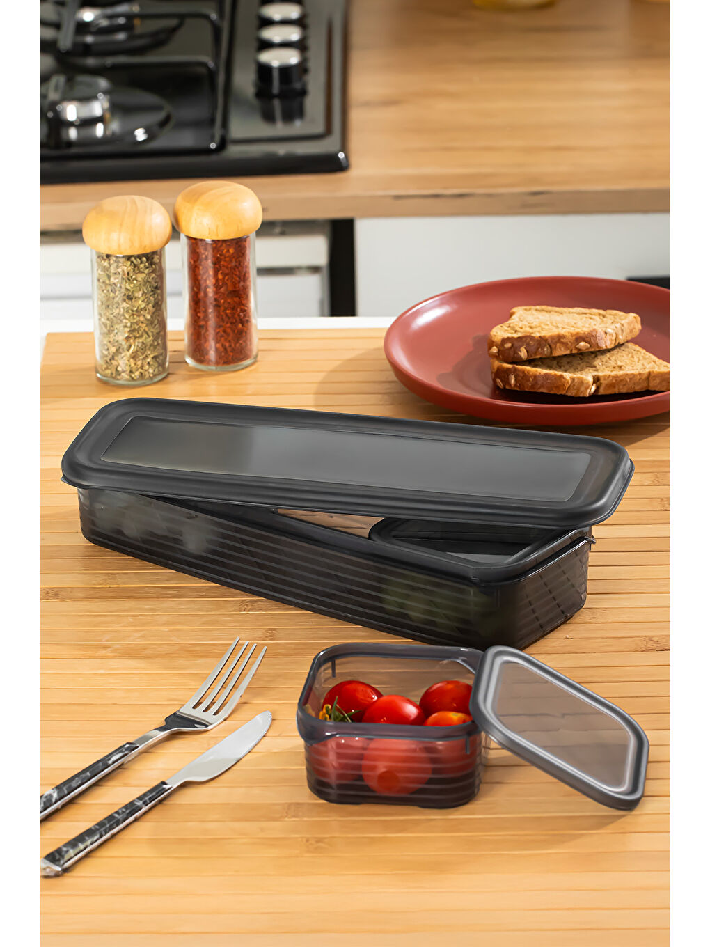 Gri 4369 FreshLock Vakumlu Kahvaltılık Çok Amaçlı Saklama Kabı Kahvaltı Seti-2