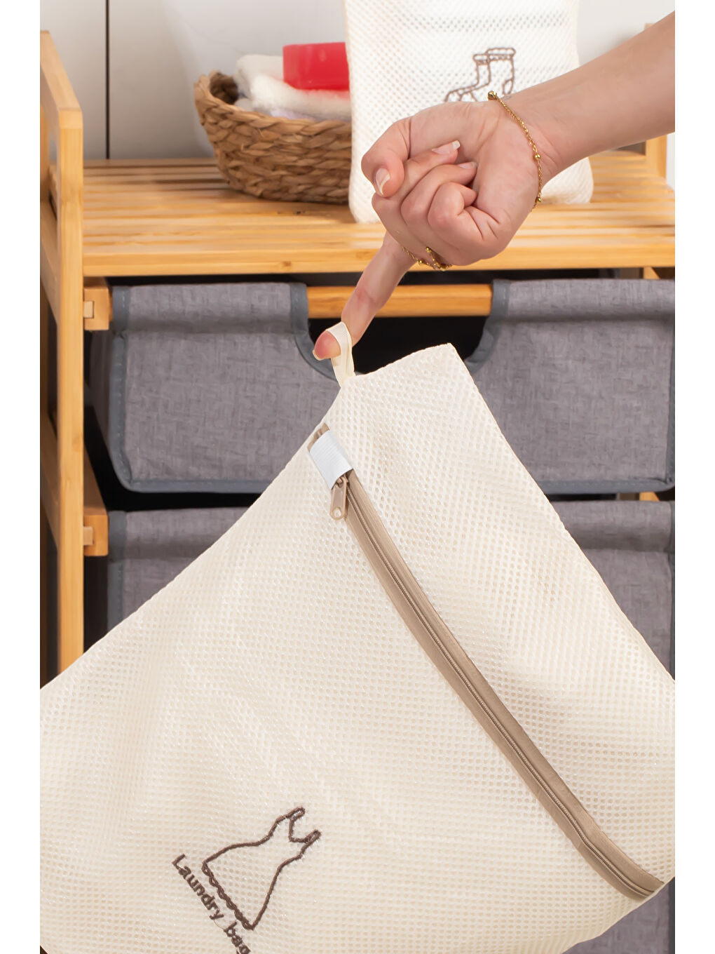 Beyaz 3131 5 Parça Çamaşır Yıkama Filesi Fermuarlı Bölmeli Ayakkabı Yıkama Filesi Deforme Önleyici-4