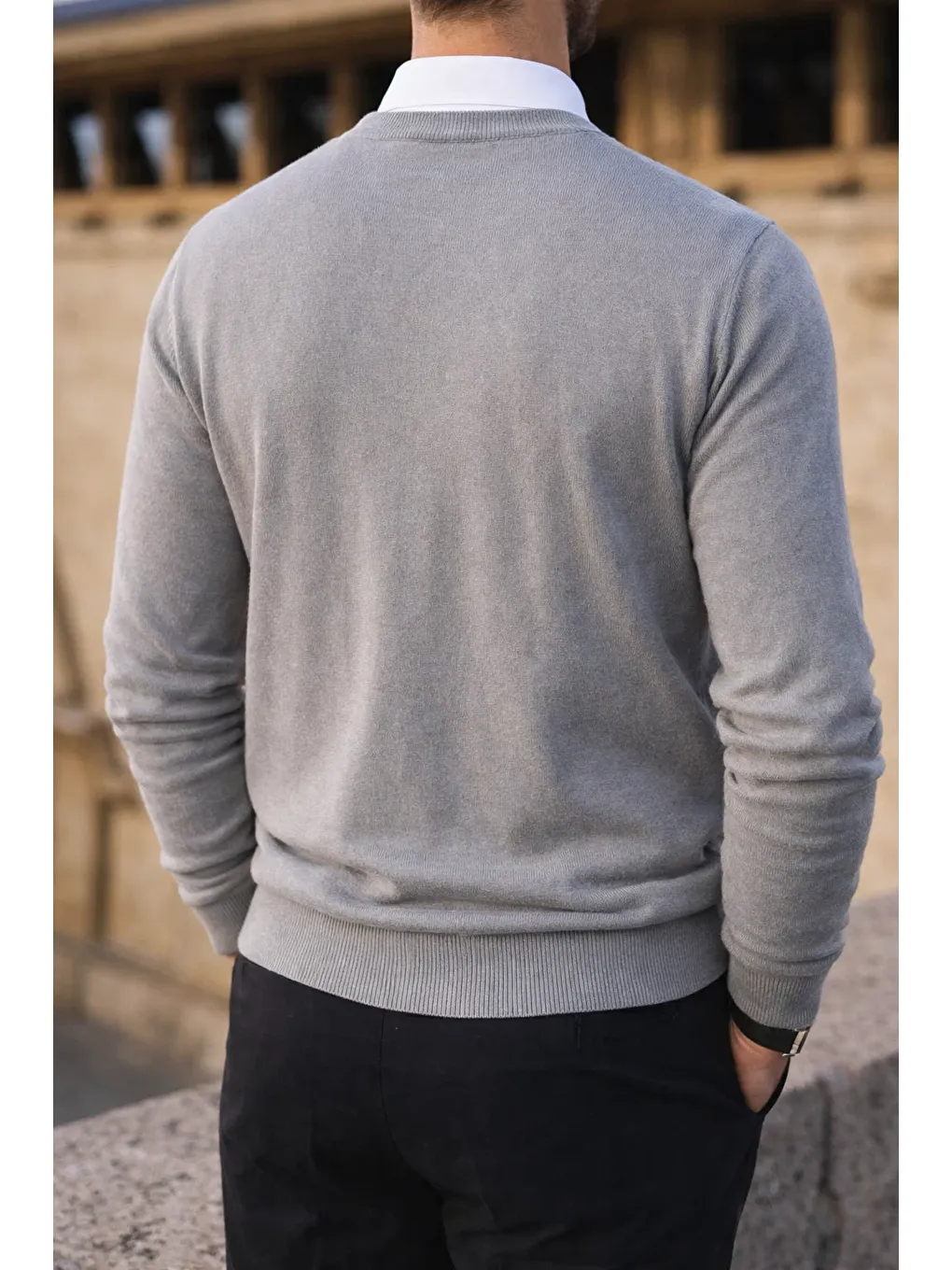 Erkek Kışlık Bisiklet Yaka Dar Gri Basic Kazak-4