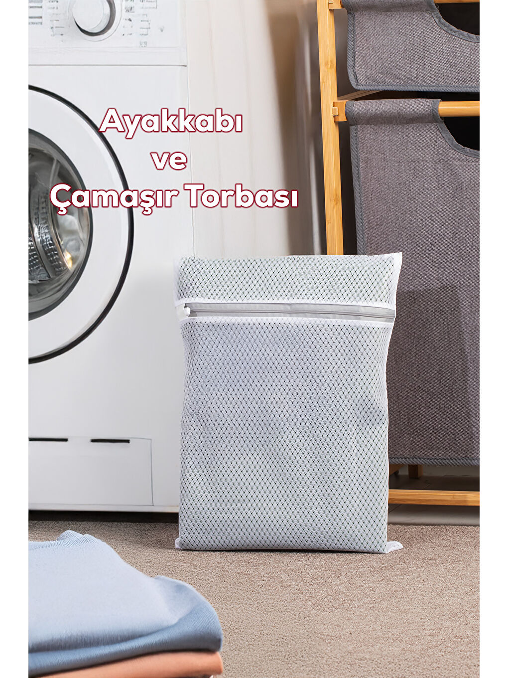 Beyaz 3130 Çamaşır Yıkama Filesi Fermuarlı Bölmeli Ayakkabı Yıkama Filesi Deforme Önleyici Torba