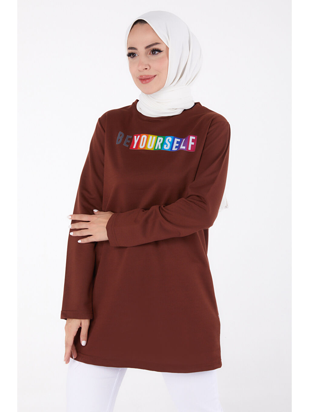 Kahverengi Baskılı Sweatshirt Kahve - 13331