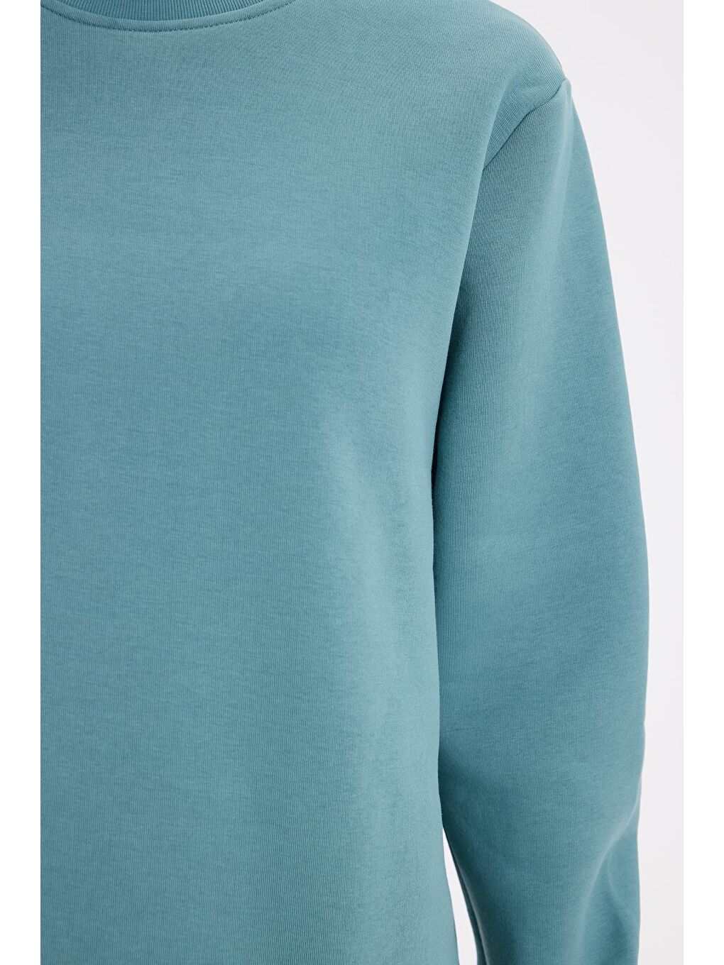 Kadın Oversize Geniş Kesim Pamuklu 3 İplik İçi Polarlı Basic Petrol Rengi Bisiklet Yaka Sweatshirt-5