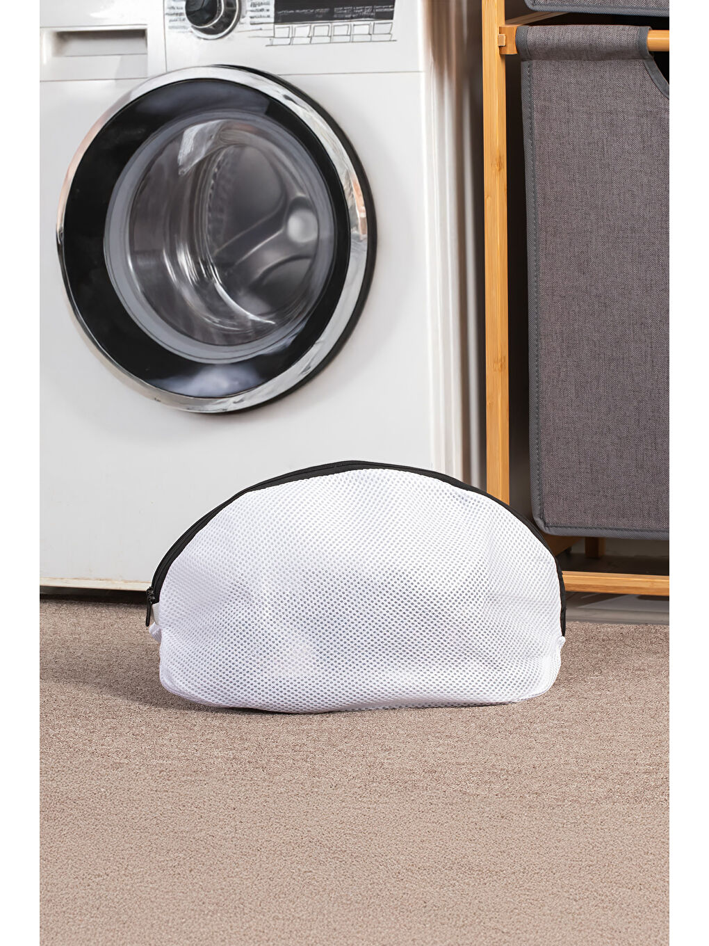 Beyaz 3153 Çamaşır Yıkama Filesi Fermuarlı Bölmeli Ayakkabı Yıkama Filesi Deforme Önleyici Torba