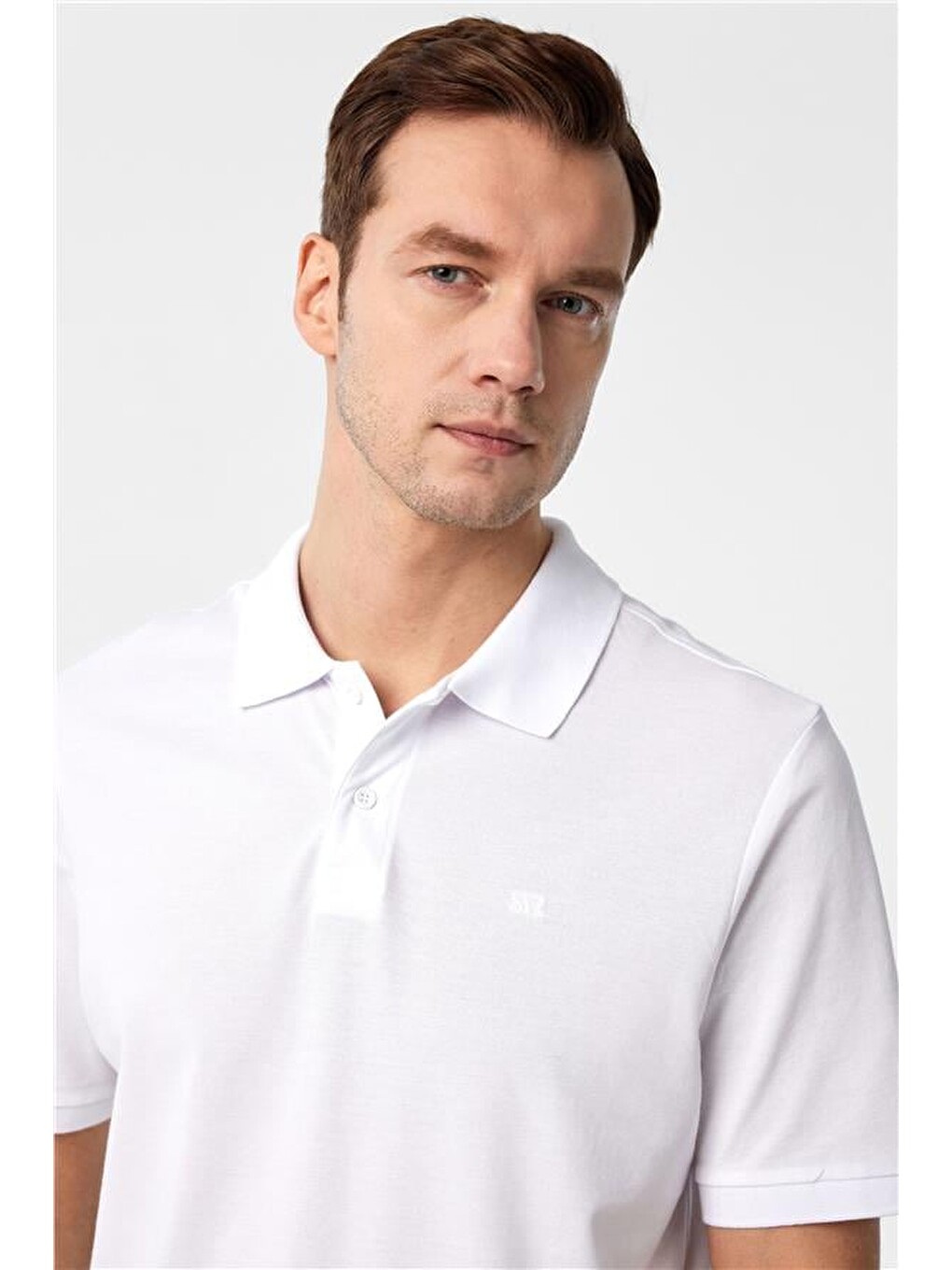 Beyaz Regular Düz Polo Yaka Tişört-1