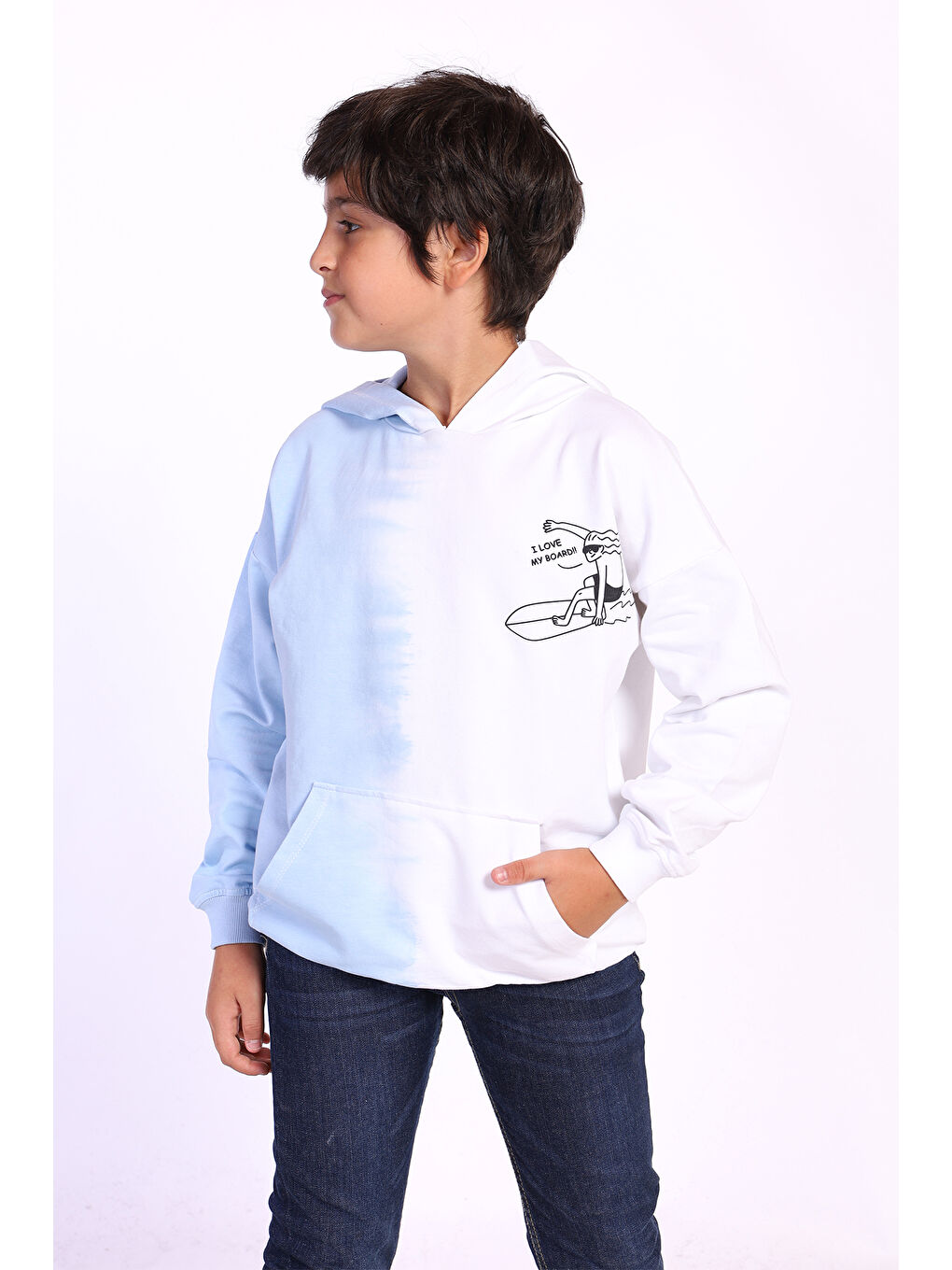 Lila Erkek Çocuk Kapüşonlu Baskılı İki Renkli Sweatshirt
