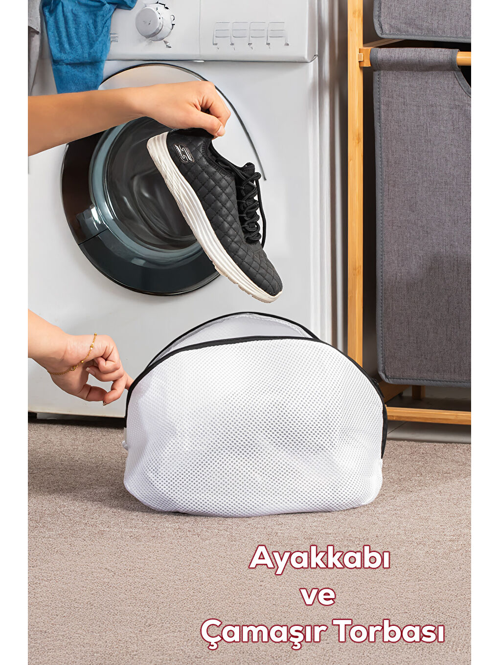 Beyaz 3133 Çamaşır Yıkama Filesi Fermuarlı Bölmeli Ayakkabı Yıkama Filesi Deforme Önleyici Torba