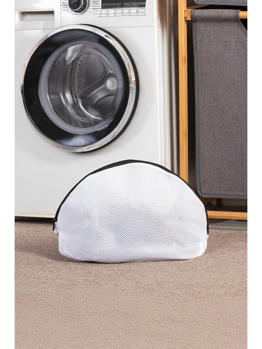 Beyaz 3133 Çamaşır Yıkama Filesi Fermuarlı Bölmeli Ayakkabı Yıkama Filesi Deforme Önleyici Torba-1