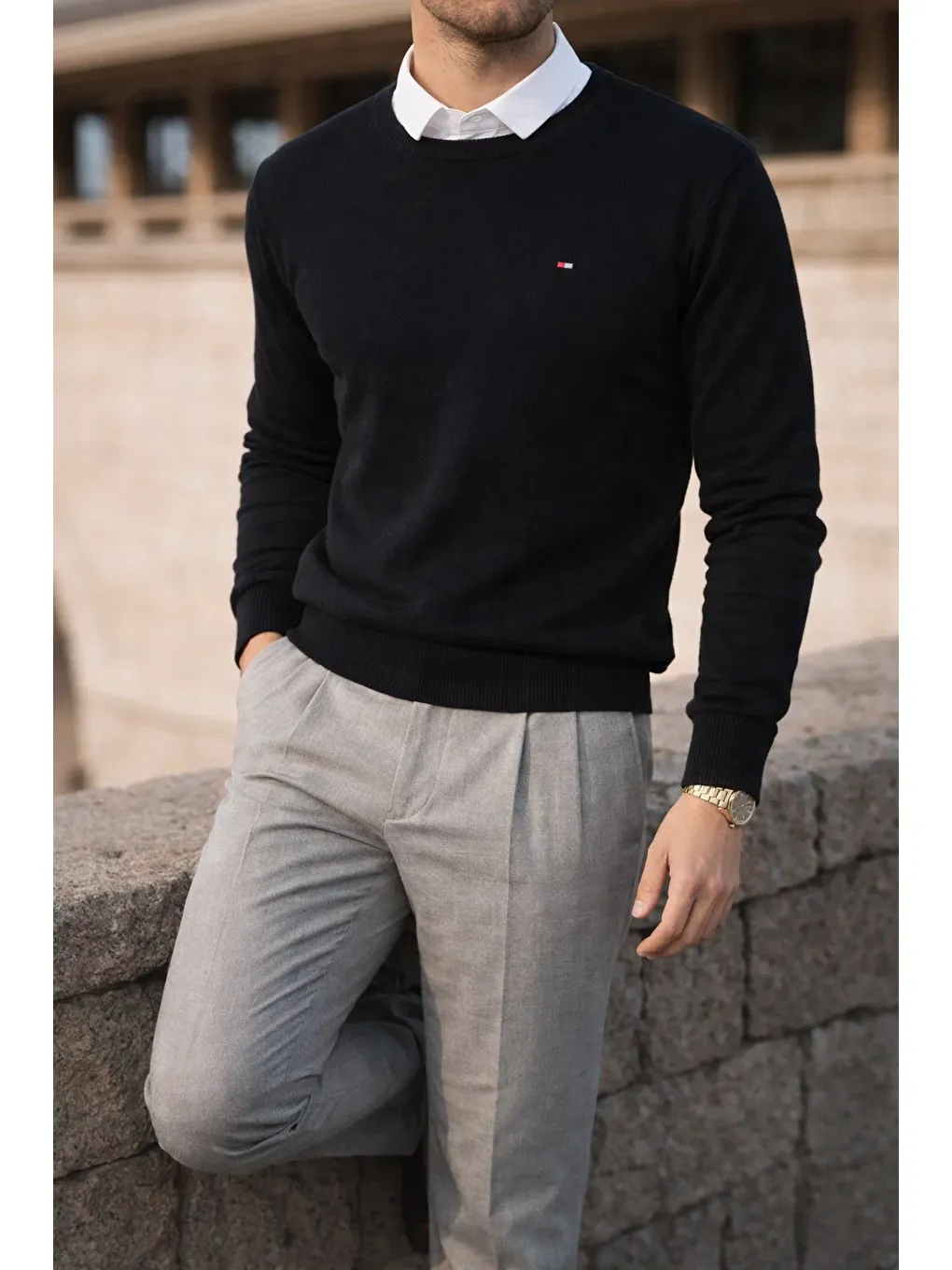 Erkek Kışlık Bisiklet Yaka Dar Siyah Basic Kazak-2