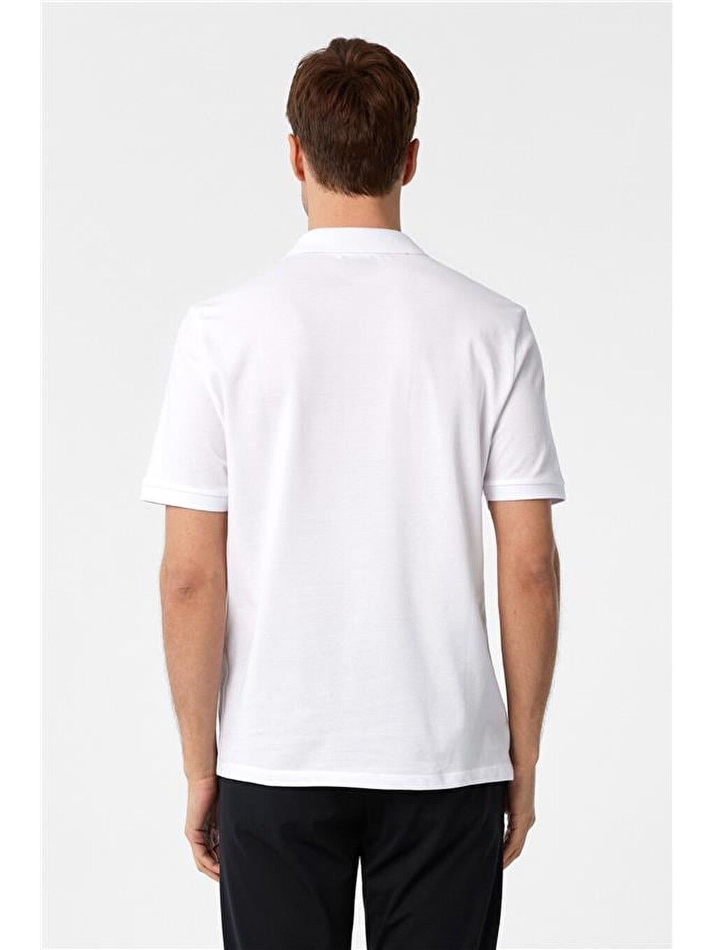 Beyaz Regular Düz Polo Yaka Tişört-3