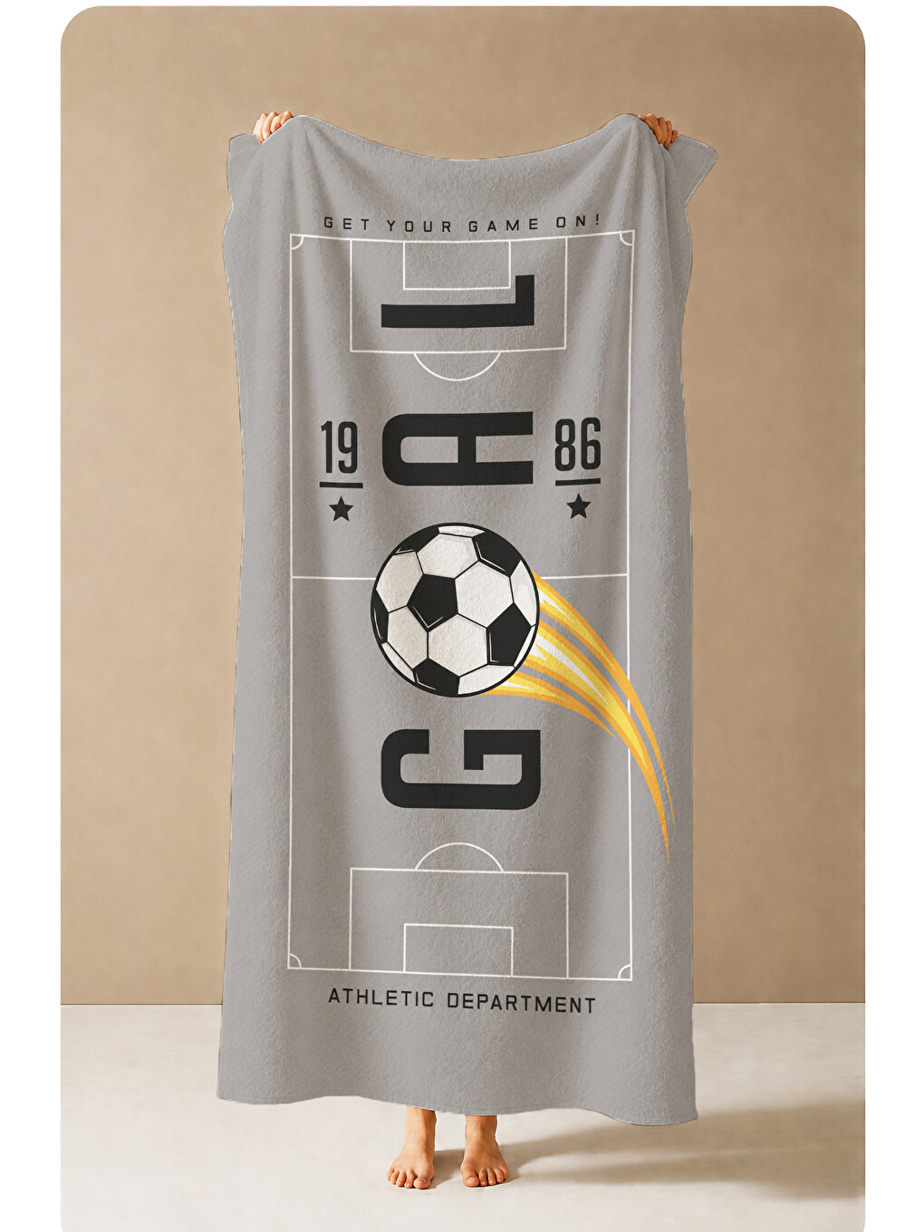Sportif Goal Futbol Topu Gri Desenli 70x150 Plaj Havlusu - Dijital Baskılı Solmaz Banyo Havlusu-4