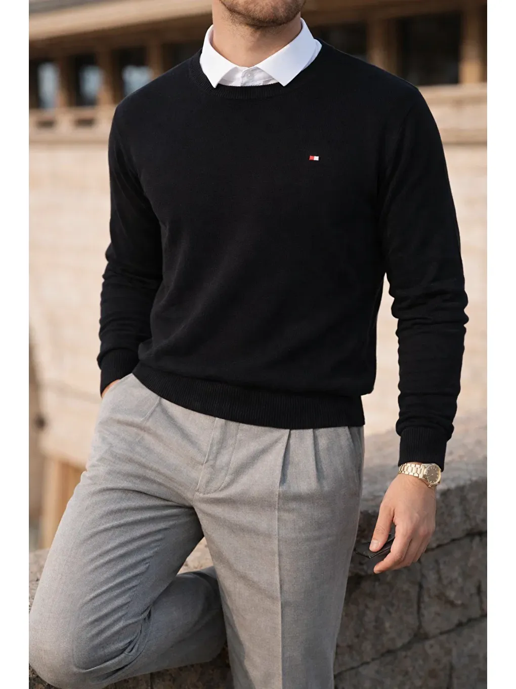 Erkek Kışlık Bisiklet Yaka Dar Siyah Basic Kazak-3