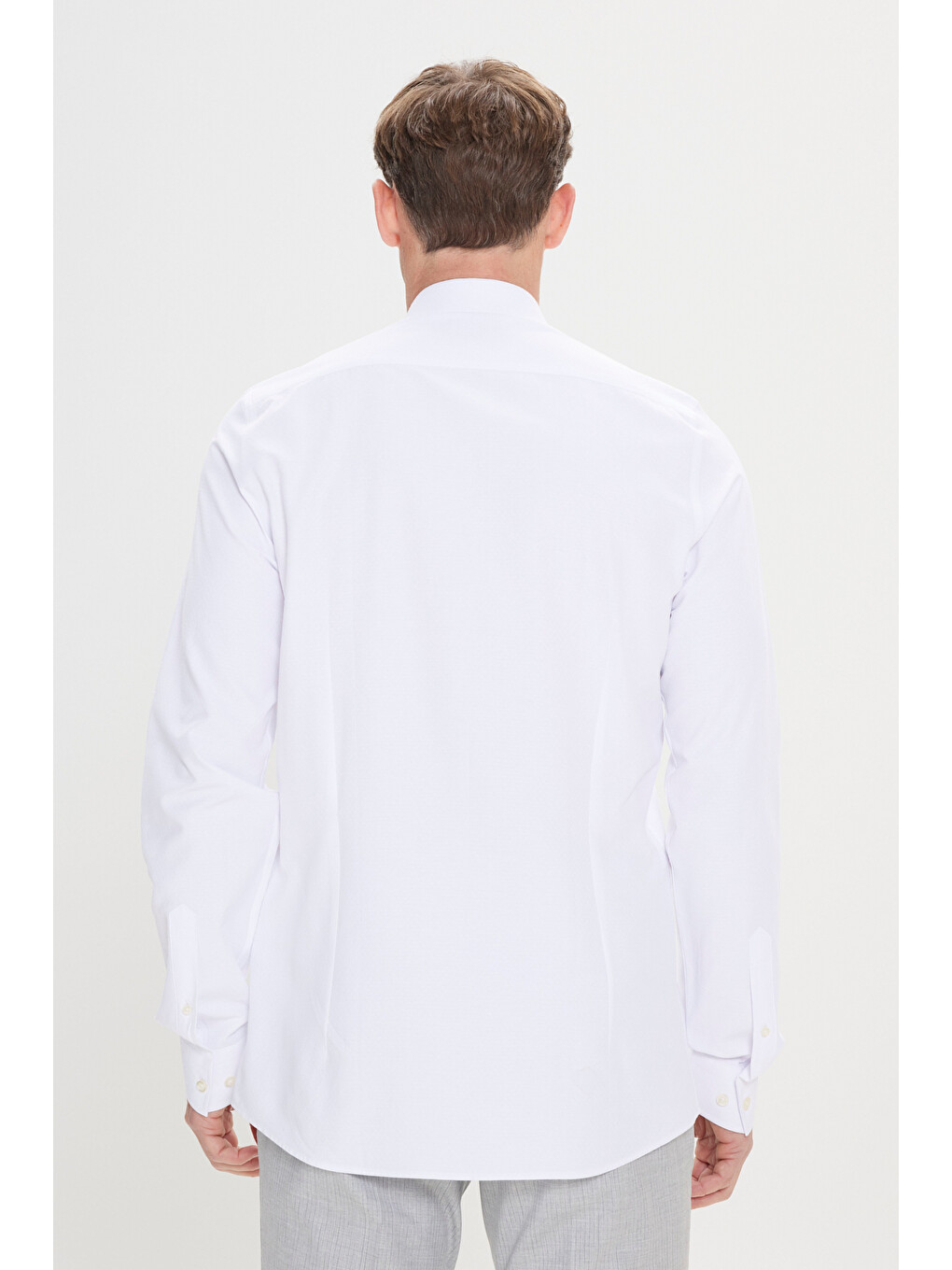 Erkek Beyaz Pamuklu Slim Fit Dar Kesim Klasik Yaka Armürlü Gömlek-5