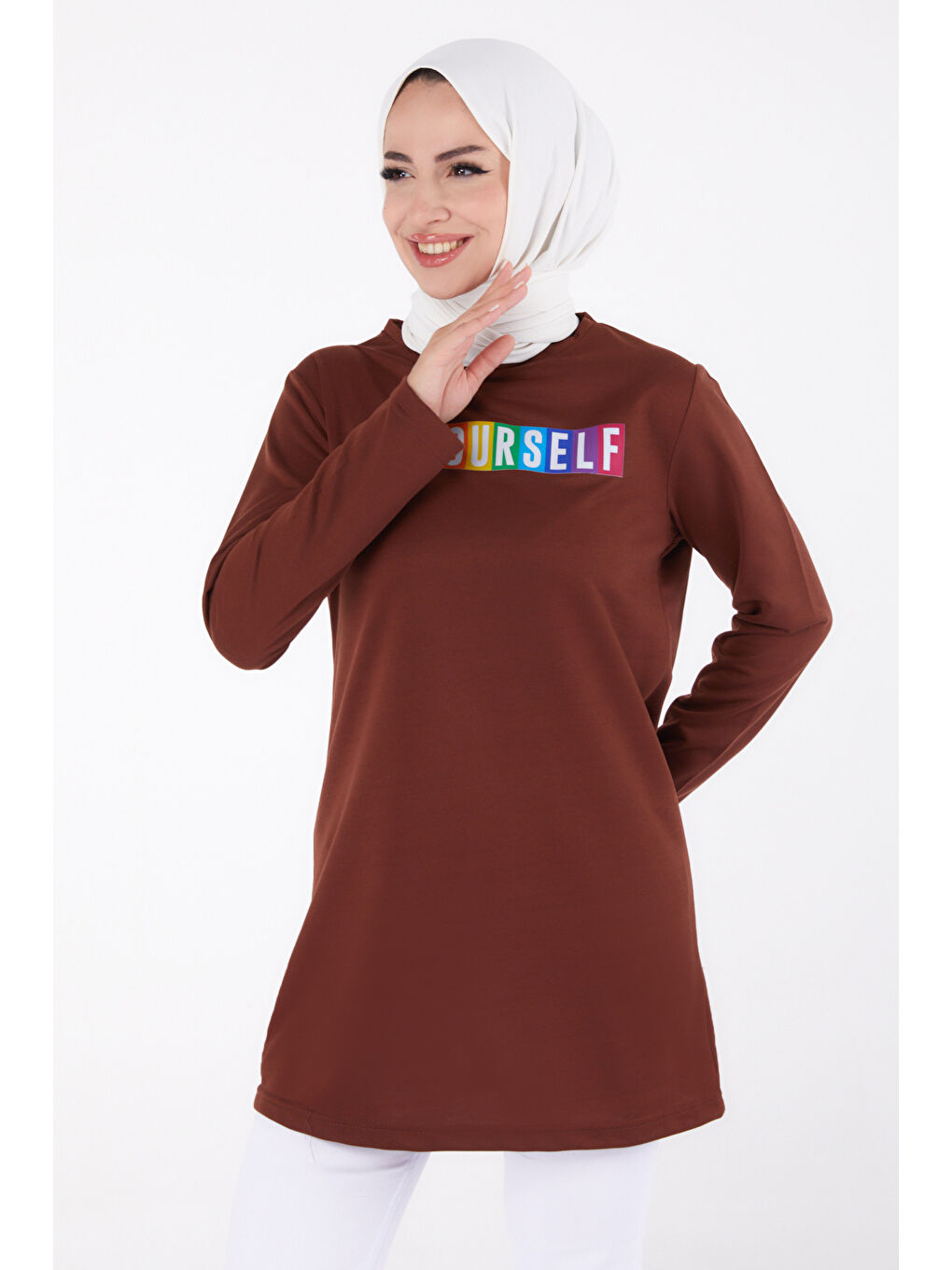 Kahverengi Baskılı Sweatshirt Kahve - 13331-1