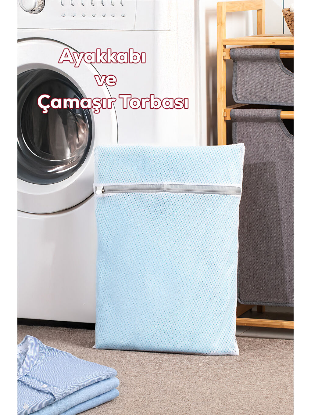 Beyaz 3129 Çamaşır Yıkama Filesi Fermuarlı Bölmeli Ayakkabı Yıkama Filesi Deforme Önleyici Torba