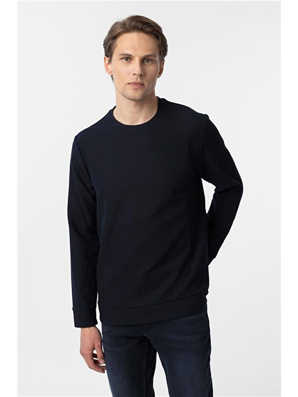 Lacivert Regular Armürlü Bisiklet Yaka Triko-2