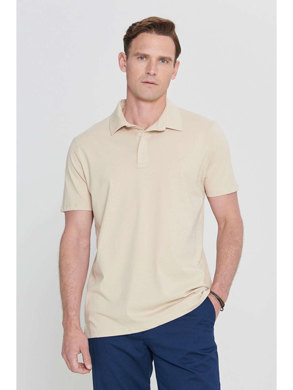 Erkek Koyu Bej Standart Fit Normal Kesim %100 Pamuk Düz Polo Yaka Tişört-2