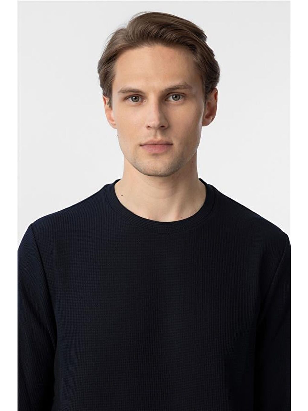 Lacivert Regular Armürlü Bisiklet Yaka Triko-3