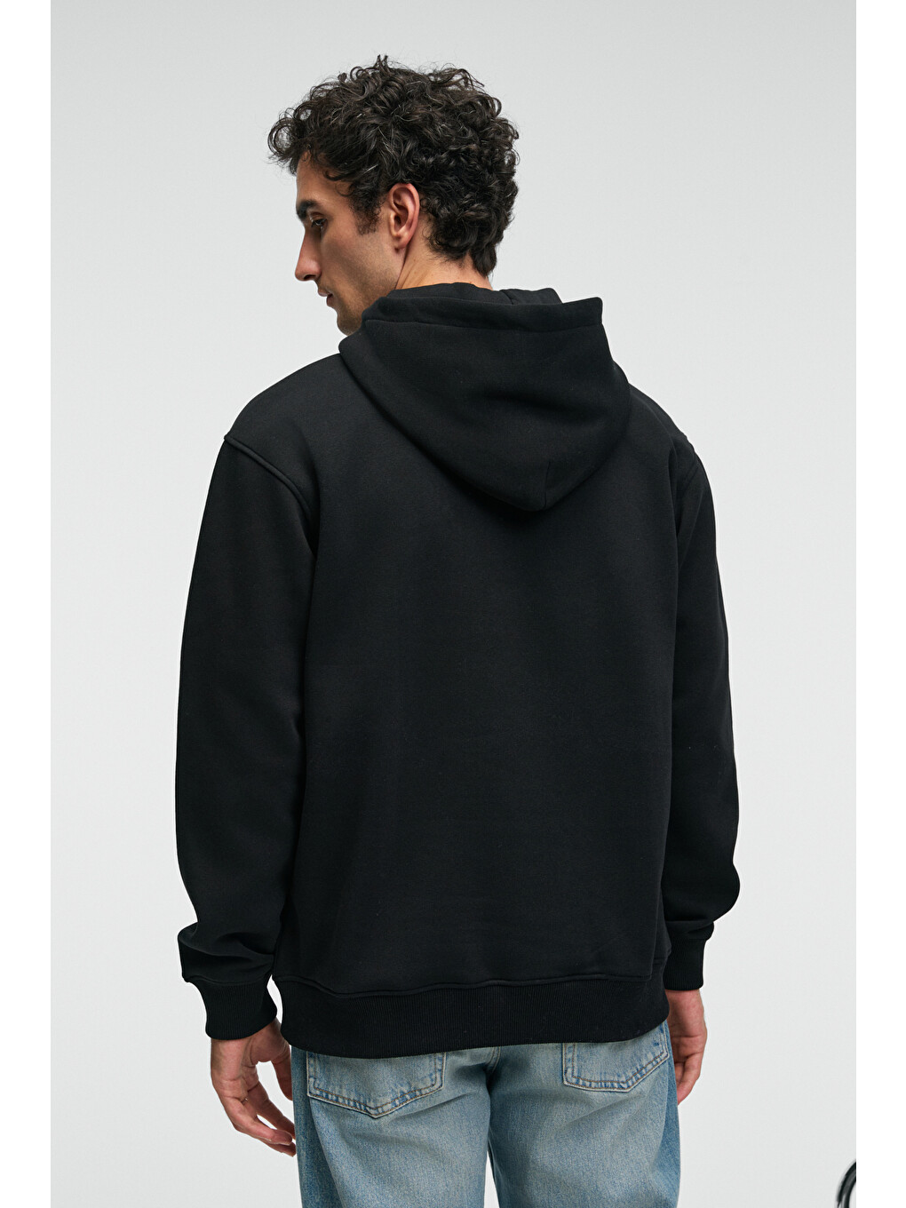 Justus Erkek Kapüşonlu Kanguru Cepli Fermuar Yakalı Siyah Sweatshirt-5