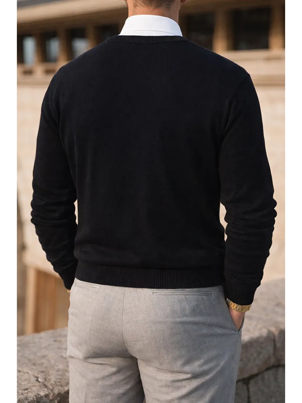 Erkek Kışlık Bisiklet Yaka Dar Siyah Basic Kazak-4