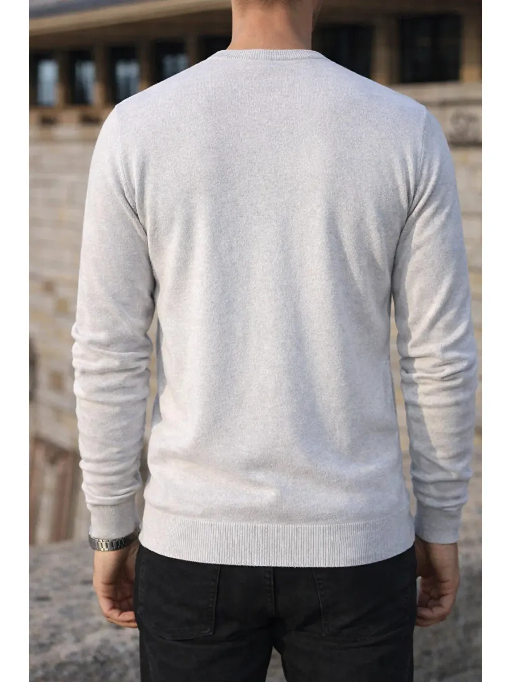 Erkek Kışlık Bisiklet Yaka Dar Beyaz Basic Kazak-4