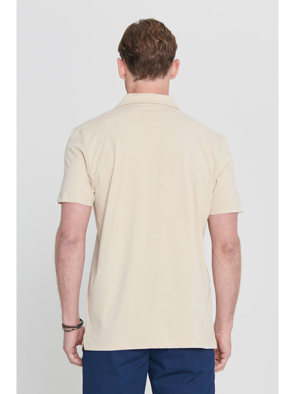 Erkek Koyu Bej Standart Fit Normal Kesim %100 Pamuk Düz Polo Yaka Tişört-4