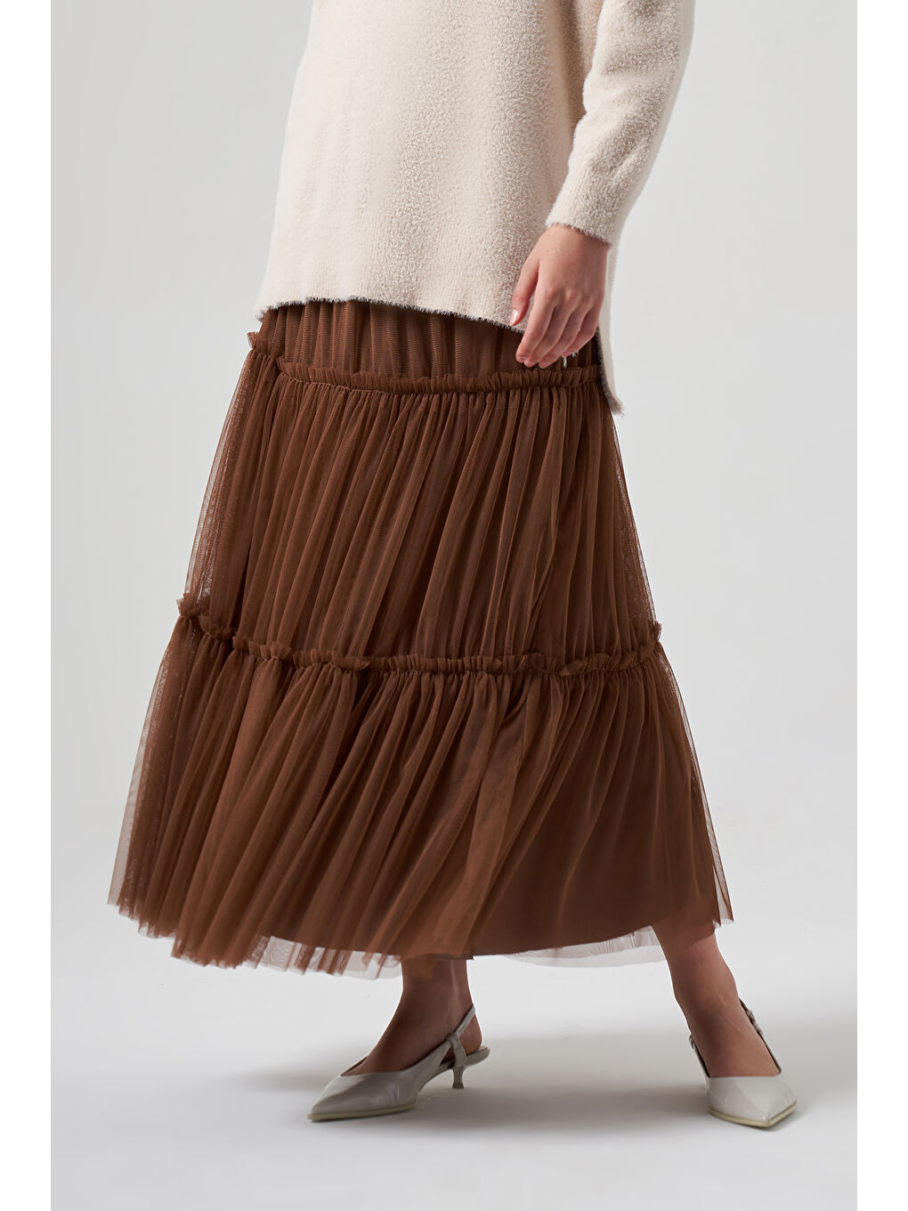 Kahverengi Kadın Tül Tütü Etek 8005 Taba