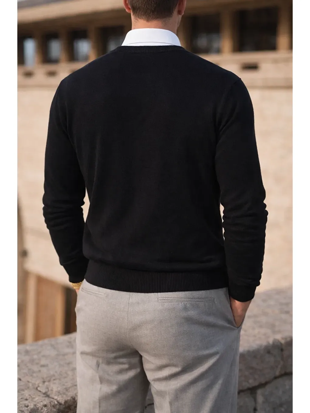 Erkek Kışlık Bisiklet Yaka Dar Siyah Basic Kazak-5