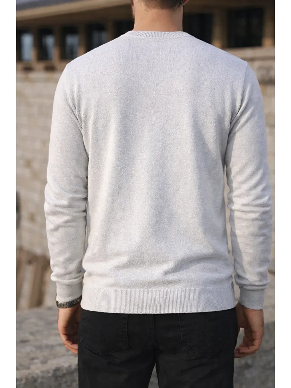 Erkek Kışlık Bisiklet Yaka Dar Beyaz Basic Kazak-5