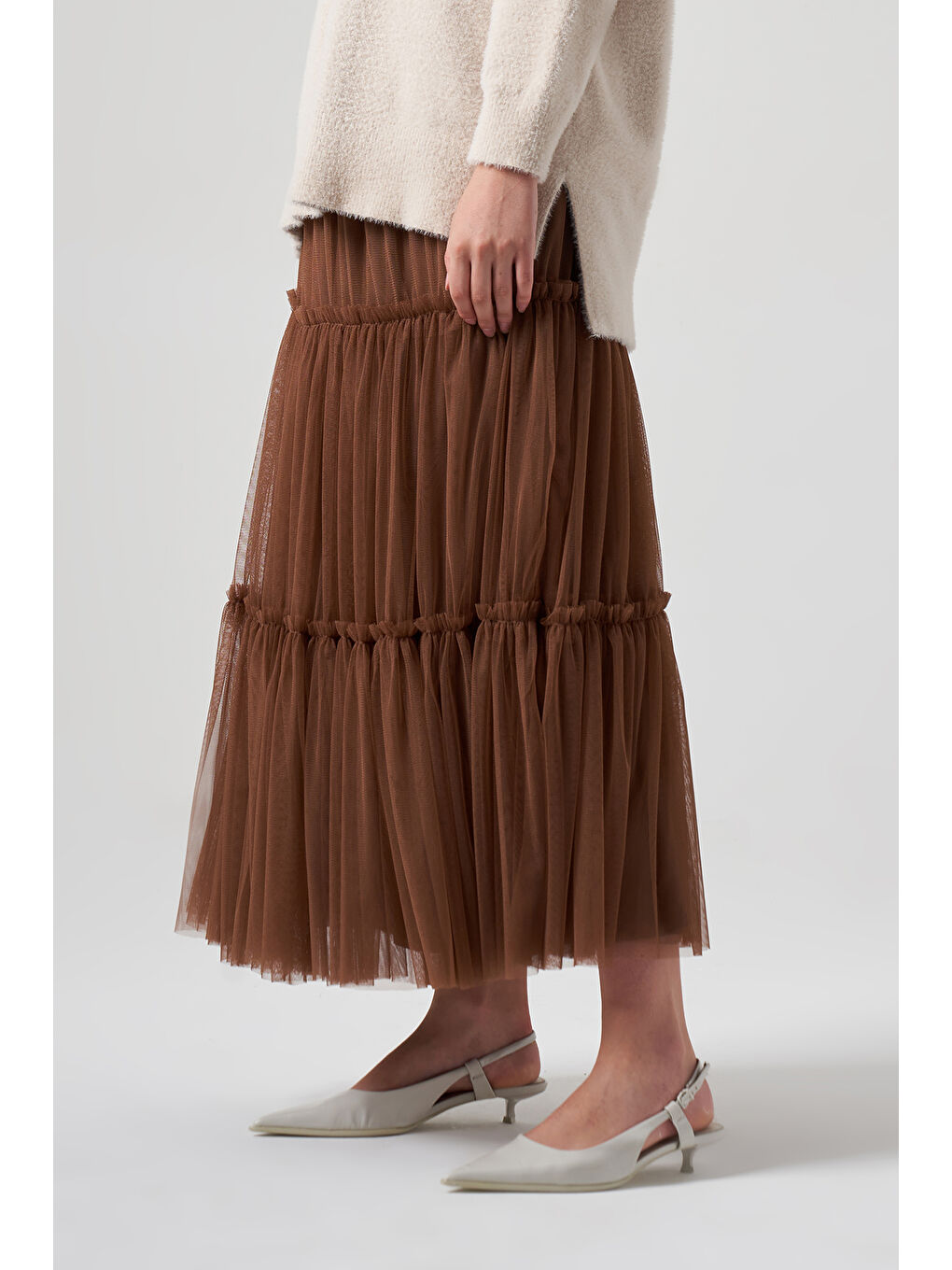 Kahverengi Kadın Tül Tütü Etek 8005 Taba-1