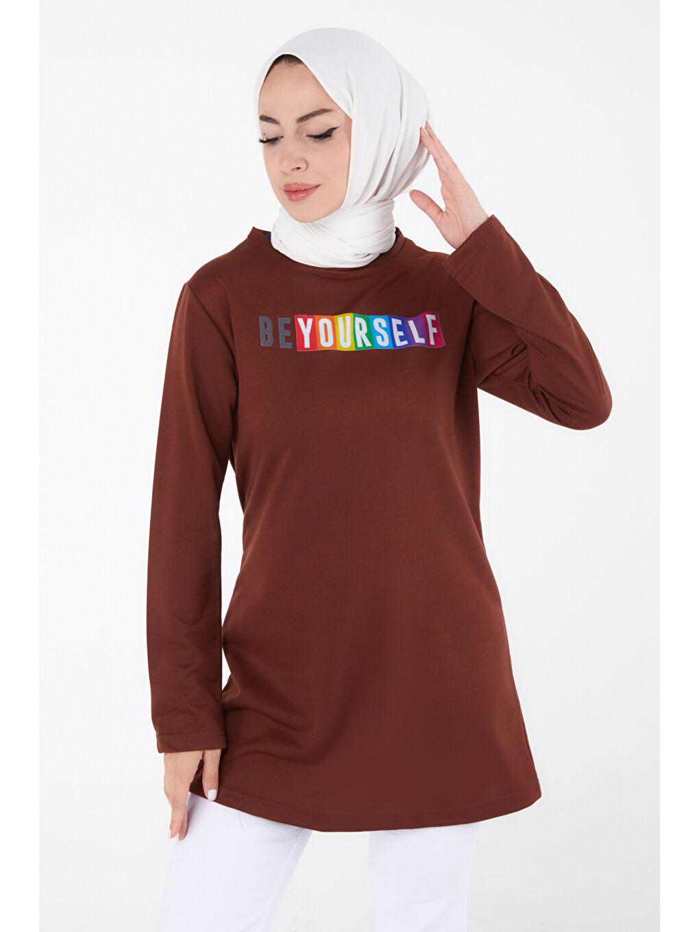 Kahverengi Baskılı Sweatshirt Kahve - 13331-2