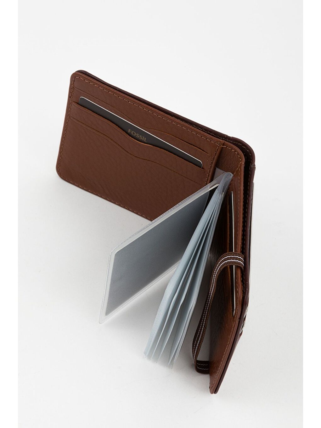 Kahverengi Kutulu Hakiki Deri Şeffaf Kartlıklı Lacivert Lastik Kapamalı El Portföyü Kartlık Cüzdan-2