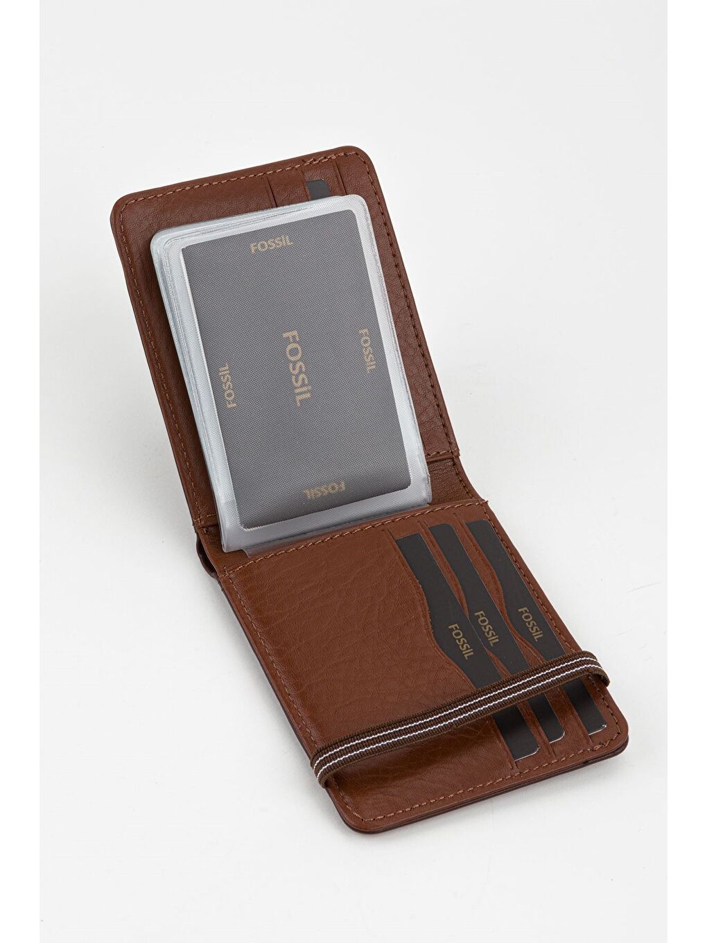 Kahverengi Kutulu Hakiki Deri Şeffaf Kartlıklı Lacivert Lastik Kapamalı El Portföyü Kartlık Cüzdan-4