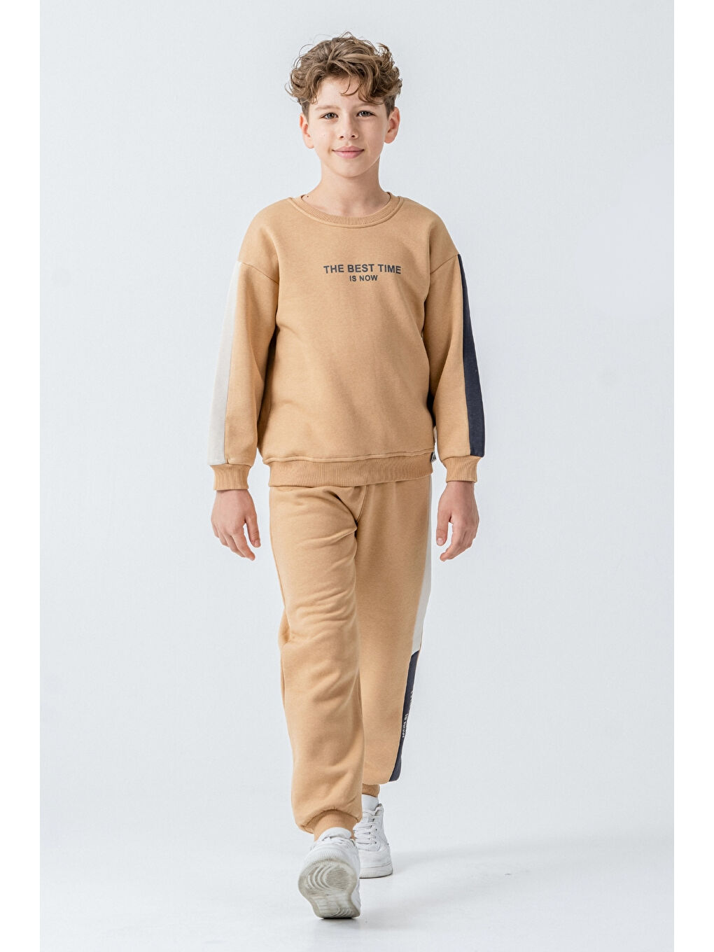 Kahverengi Erkek Çocuk The Best Tıme Is Now Baskılı Alt Üst Eşofman Takımı Ak4230