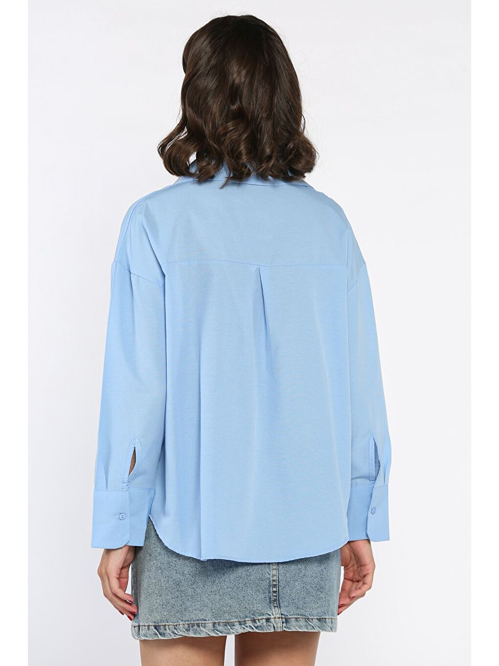 Mavi Cepli Kadın Salaş Gömlek-2