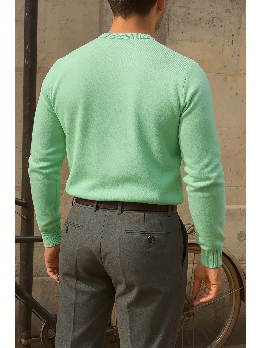 Yeşil Erkek Bisiklet Yaka Slim Fit Mint Kazak-4