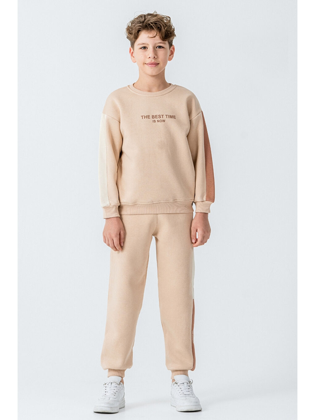 Bej Erkek Çocuk The Best Tıme Is Now Baskılı Alt Üst Eşofman Takımı Ak4230-1