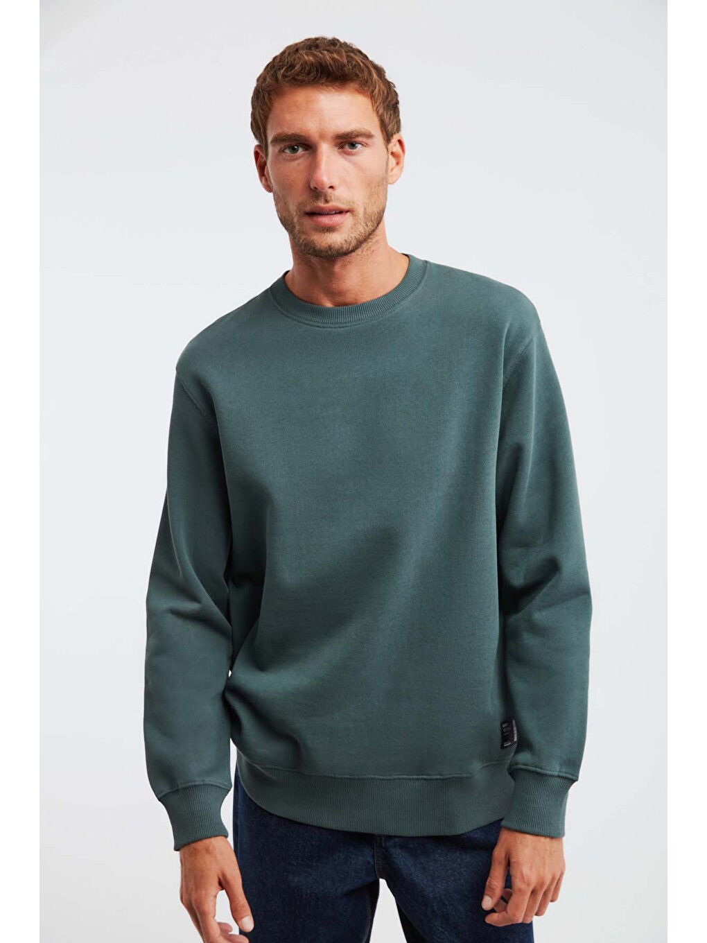 Travıs Erkek Organik Kumaşlı Yumuşacık Regular Fit Yuvarlak Yakalı Koyu Yeşil Sweatshirt