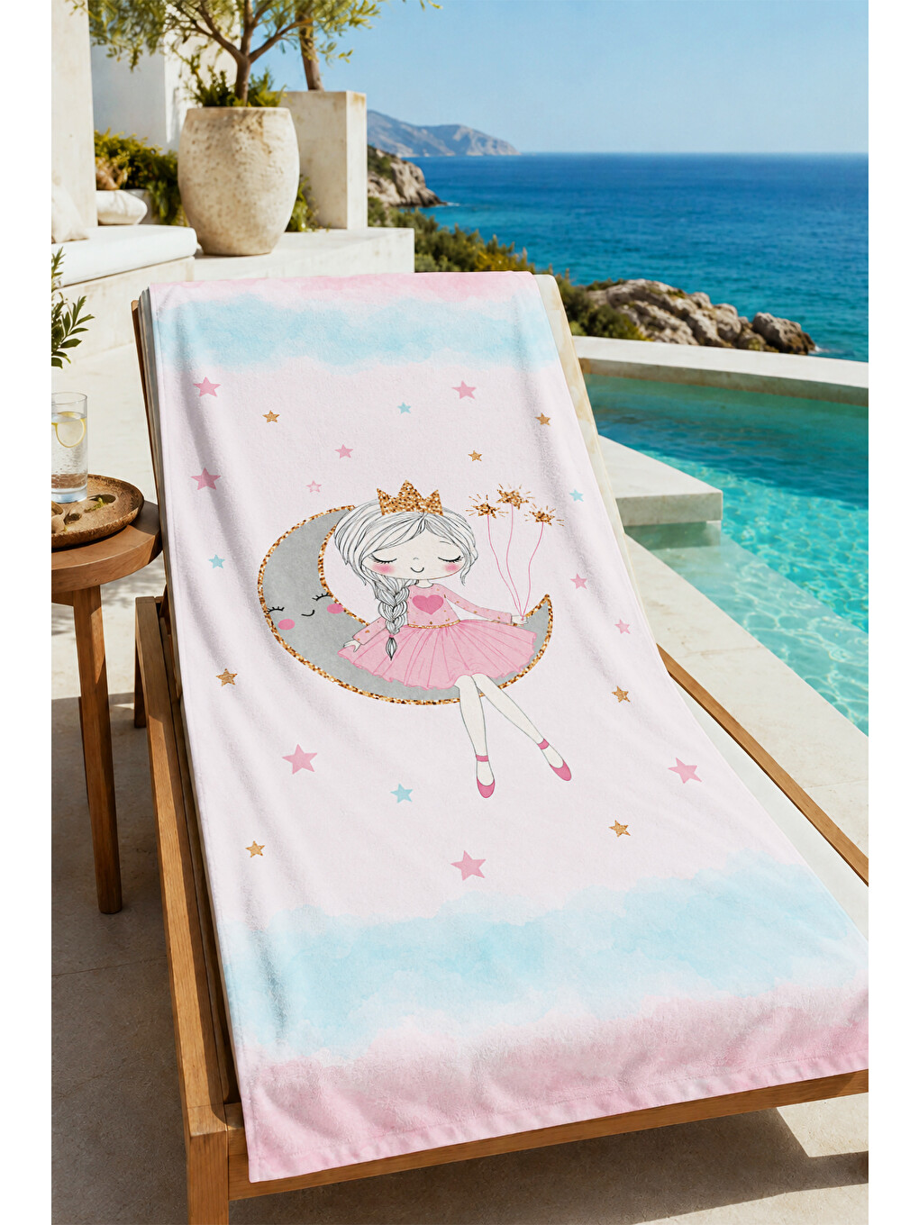 Masalsı Balerin Kız Pembe Pastel Desenli 70x150 Plaj Havlusu - Dijital Baskılı Solmaz Banyo Havlusu-4