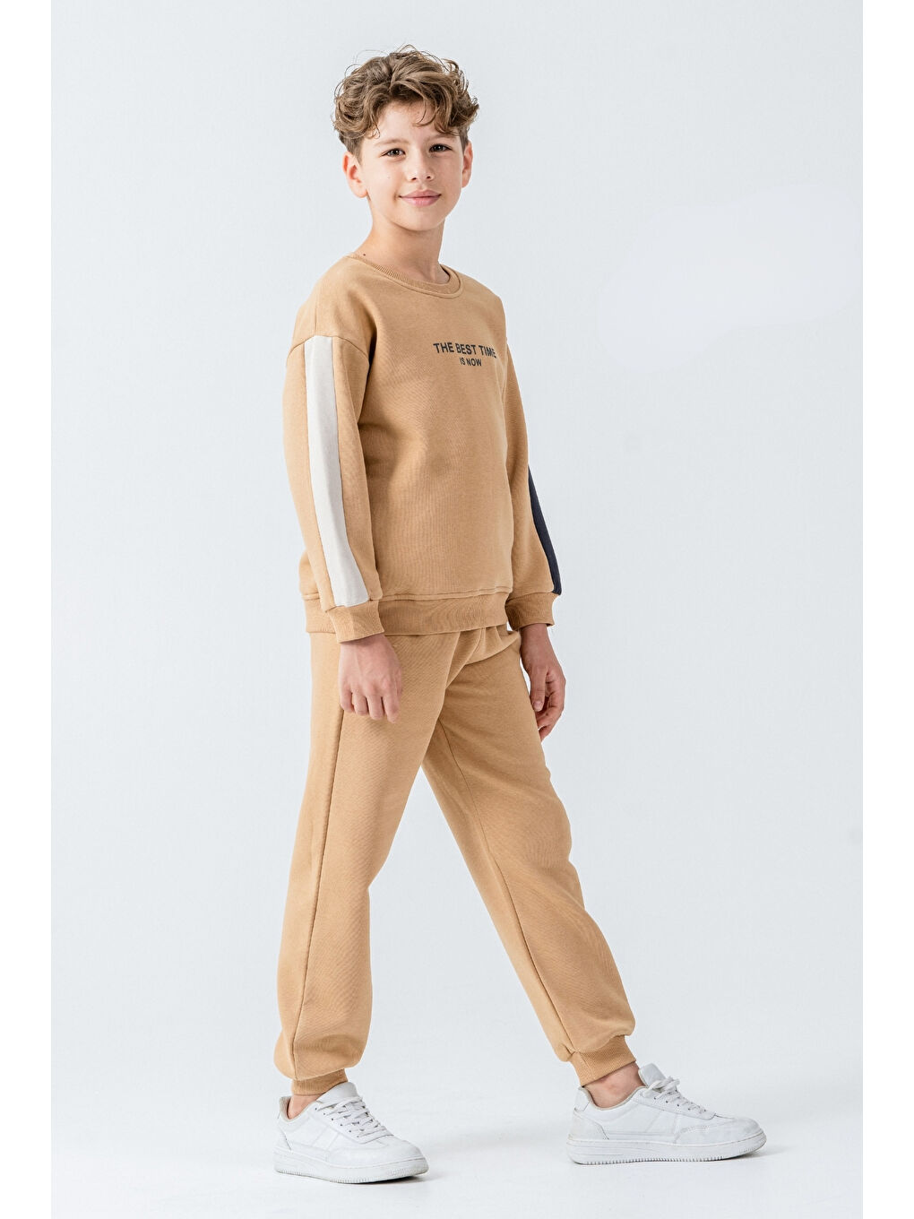 Kahverengi Erkek Çocuk The Best Tıme Is Now Baskılı Alt Üst Eşofman Takımı Ak4230-1