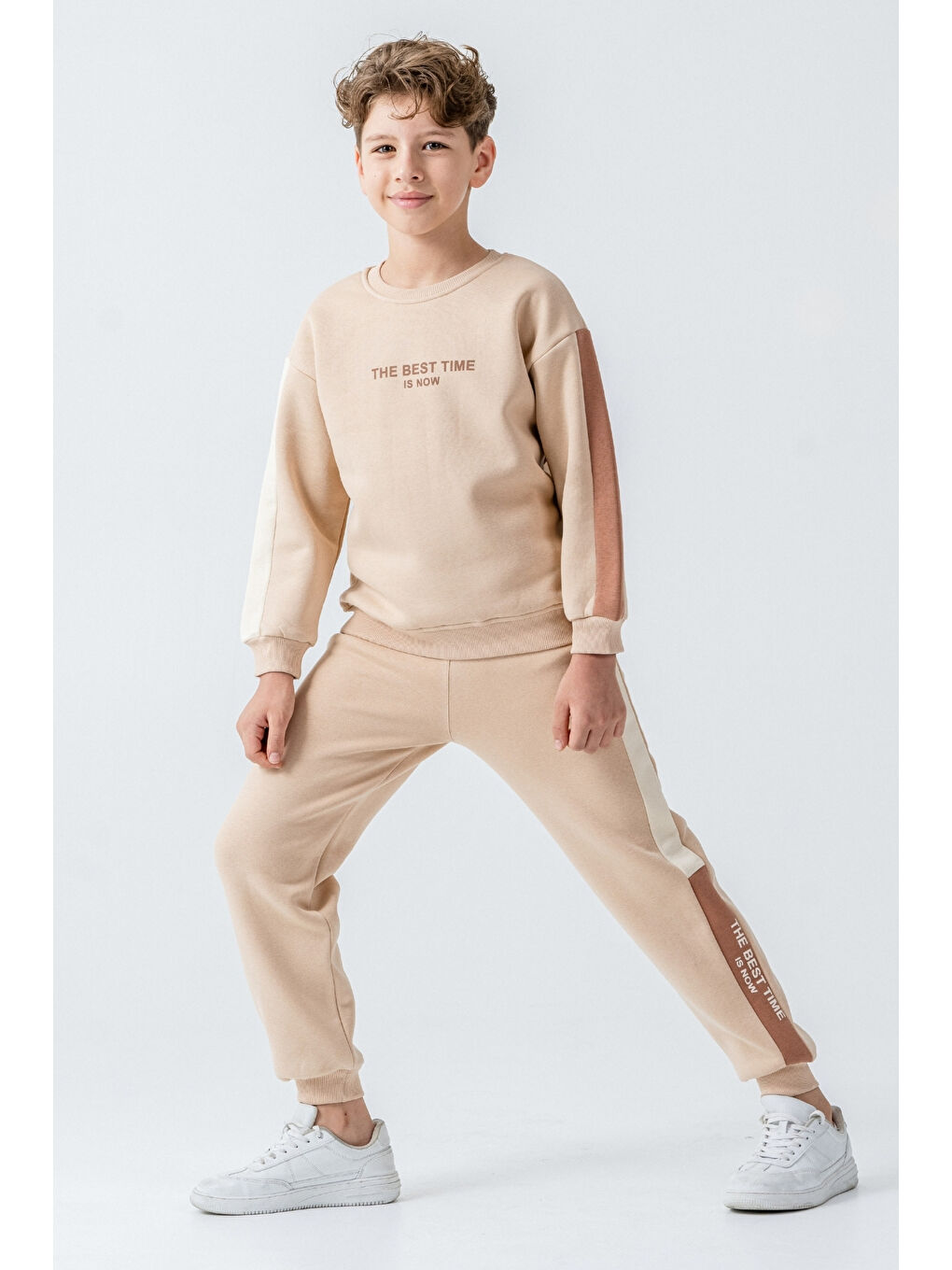 Bej Erkek Çocuk The Best Tıme Is Now Baskılı Alt Üst Eşofman Takımı Ak4230-3