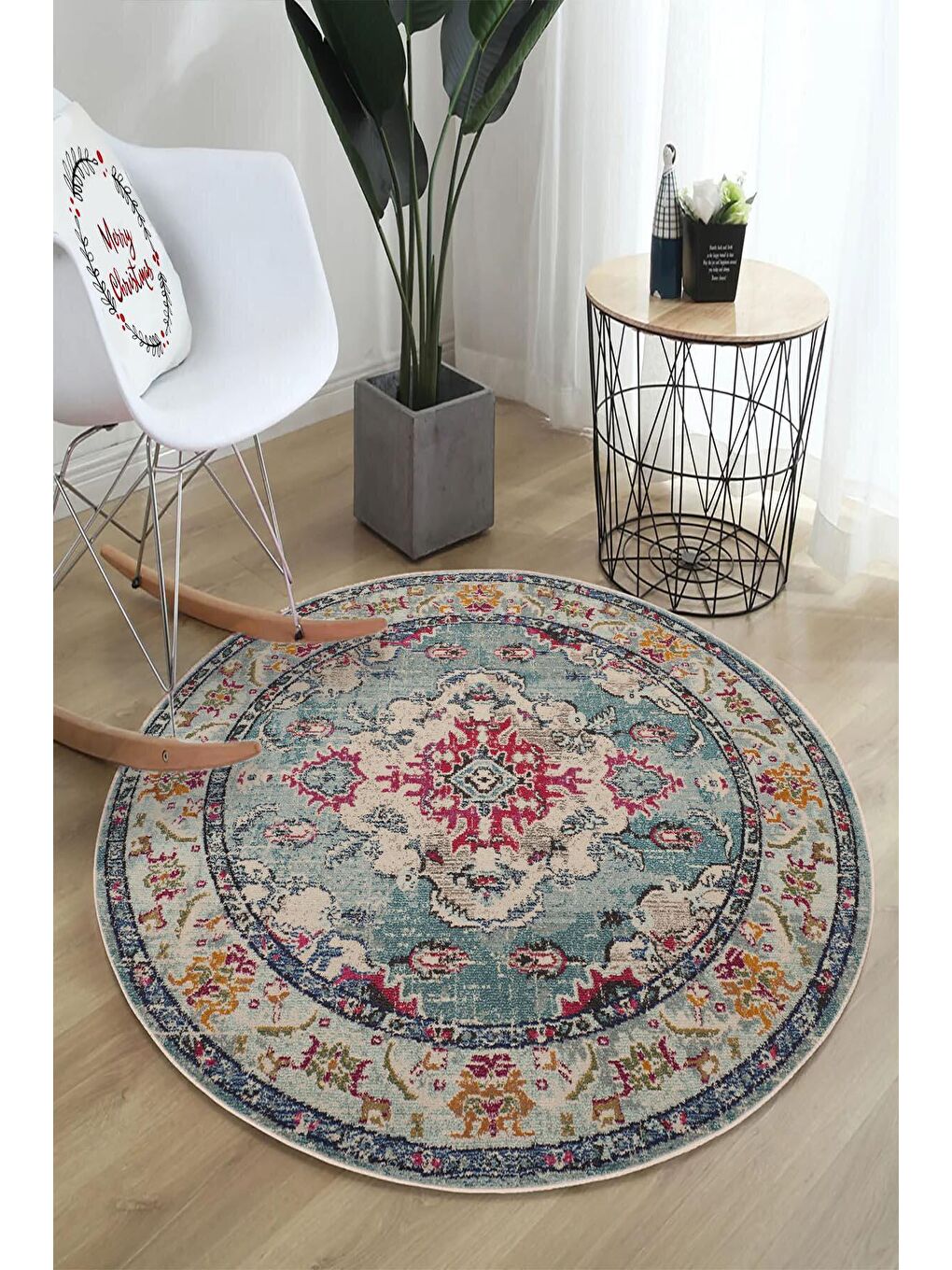 Karışık Pamuk Taban, Yıkanabilir, Kaydırmaz Taban, Modern Halı  180 x 180 cm-1